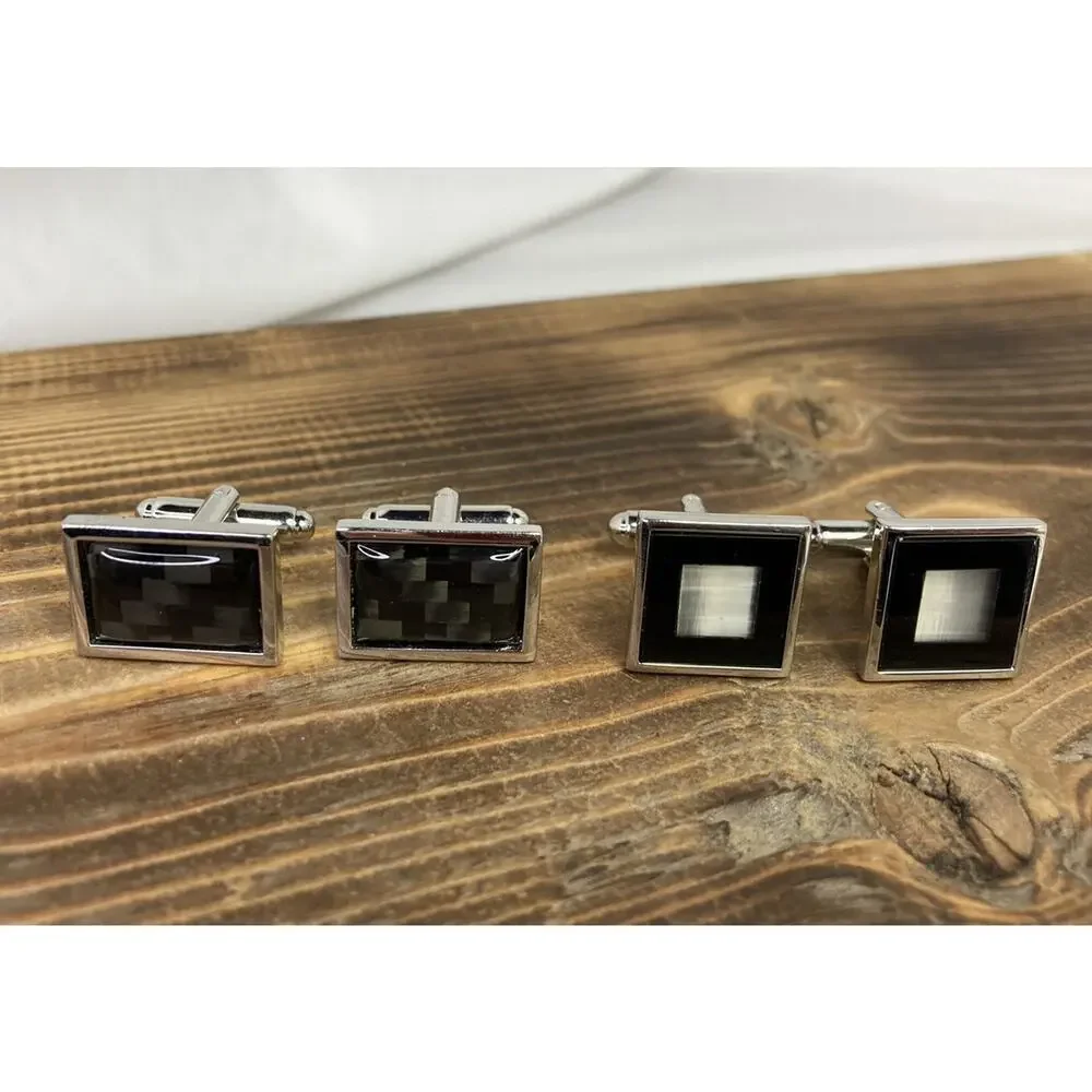 2 - Silver Tone Cuff link Cufflinks Sets Men’s Holiday Gift